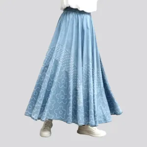 Embroidered long women's jeans skirt