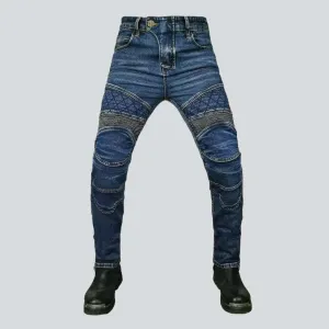 Embroidered men's biker denim pants