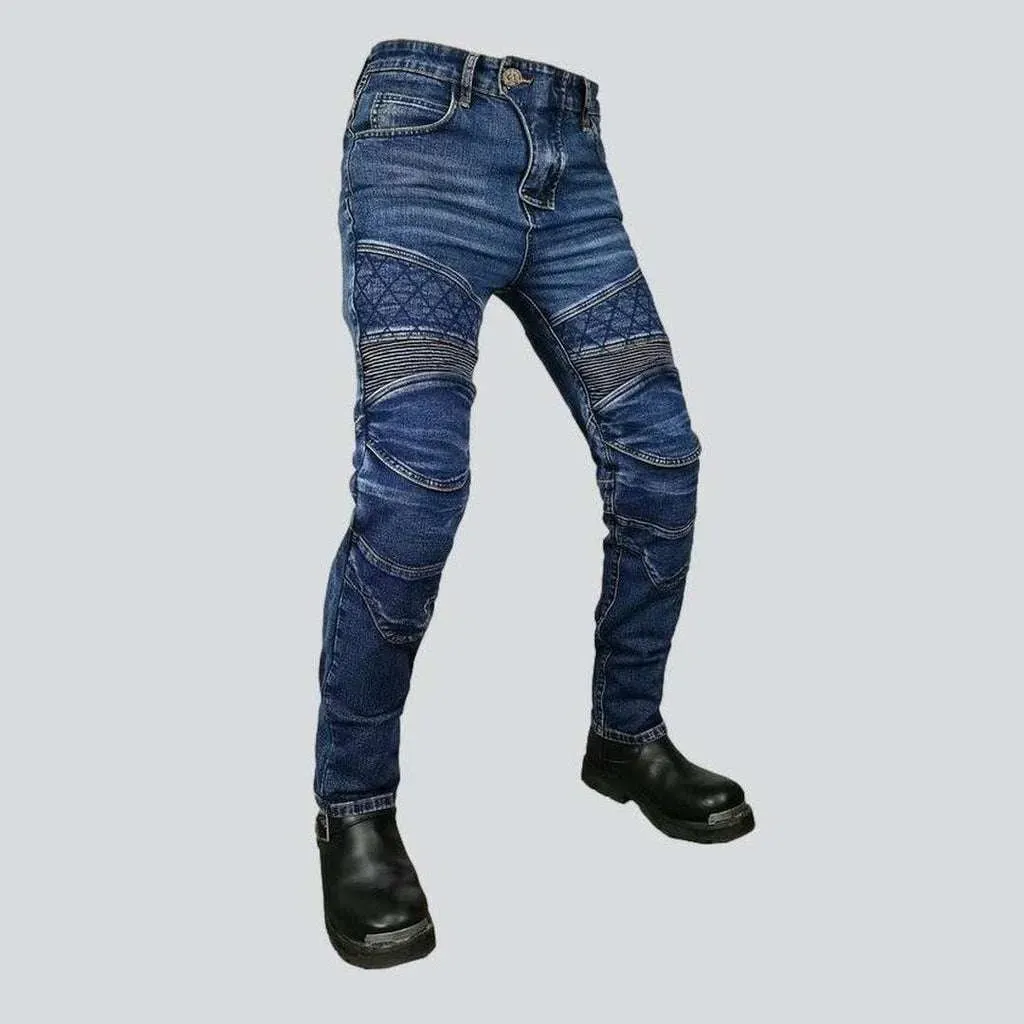 Embroidered men's biker denim pants