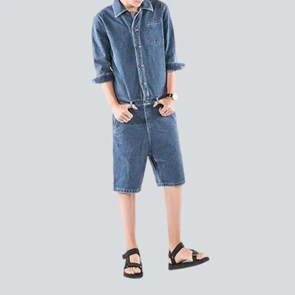 Embroidered men's denim romper