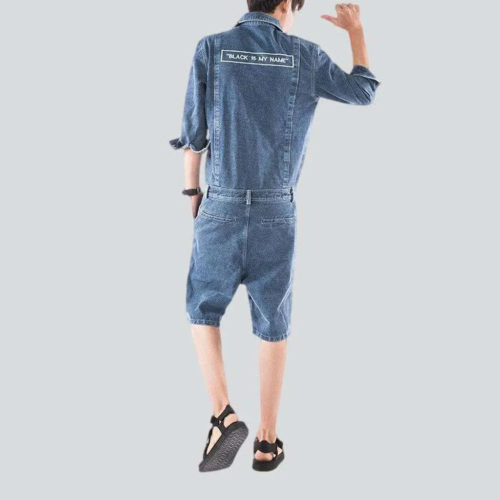 Embroidered men's denim romper