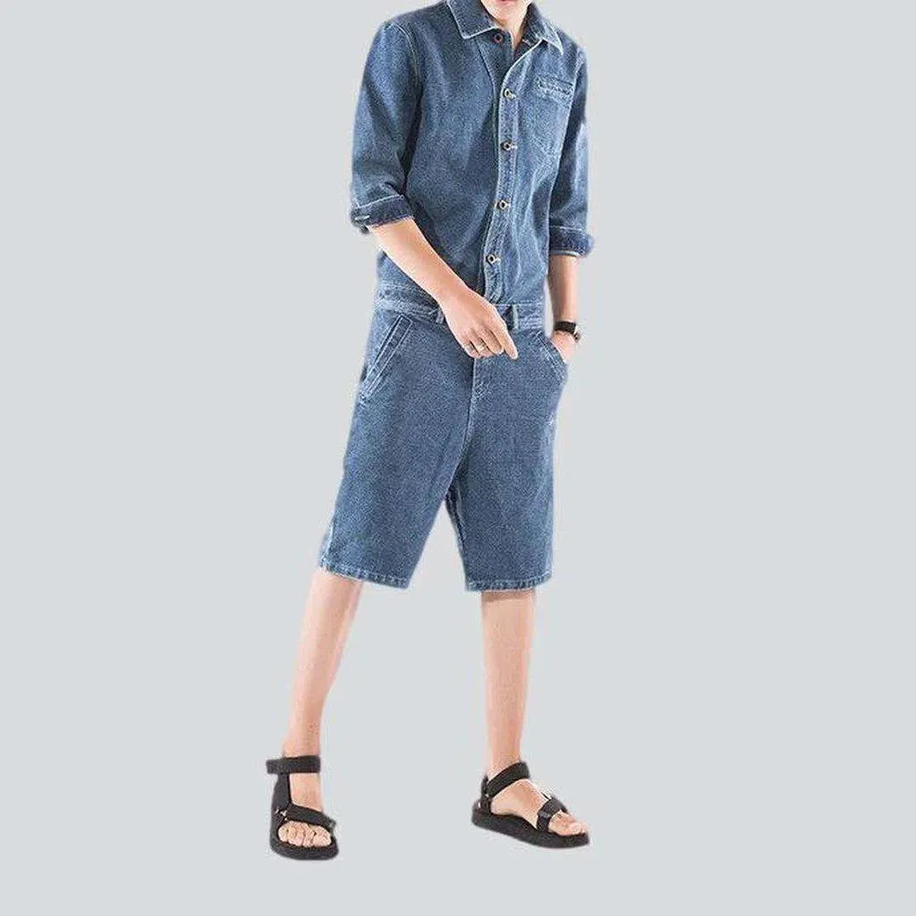 Embroidered men's denim romper