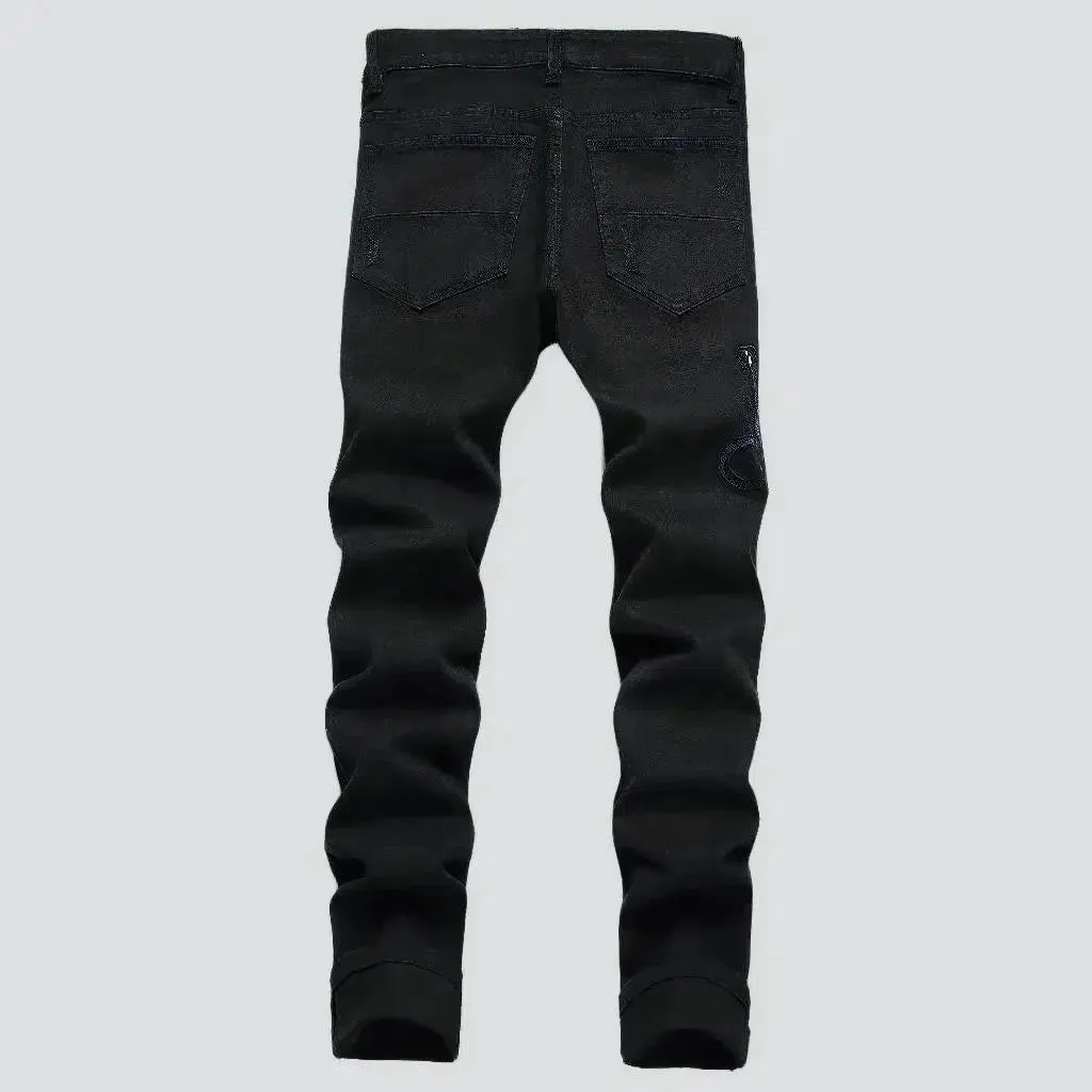 Embroidered men's mid-waist jeans