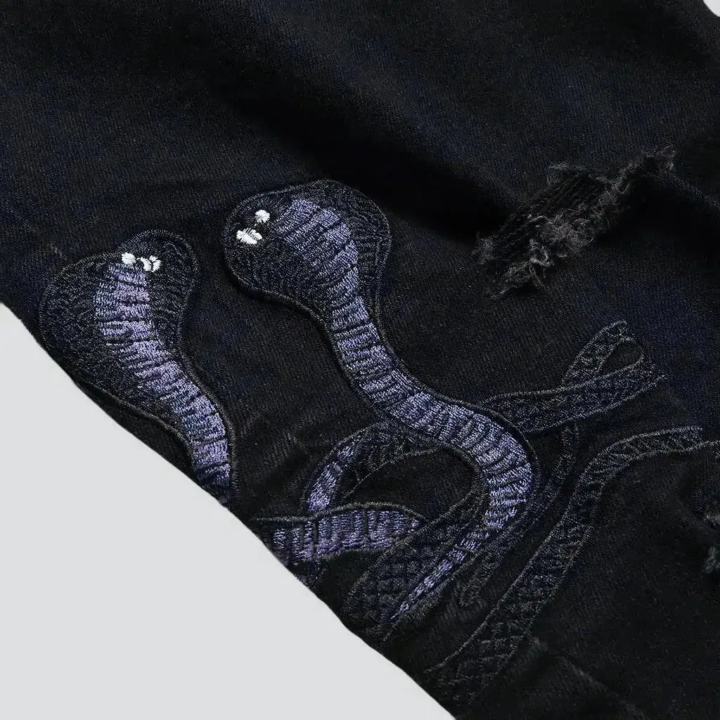 Embroidered men's mid-waist jeans