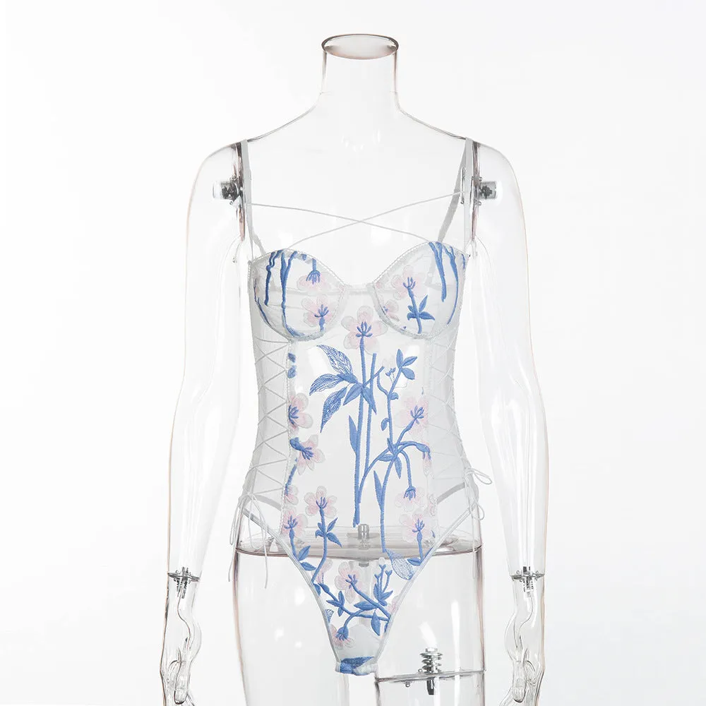 Embroidered mesh bodysuit