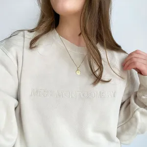 Embroidered Minimal Name Indie Crewneck Sweatshirt