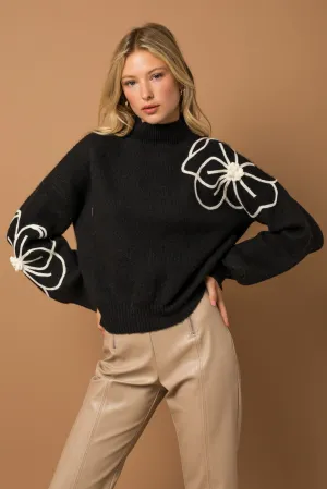 Embroidered Mock Neck Sweater