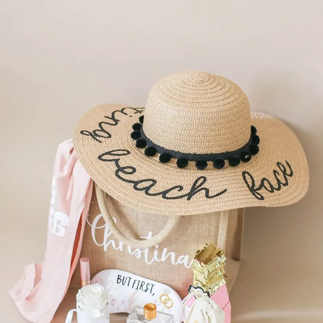 Embroidered Oversized Beach Hat - Personalized Women Sun Hat