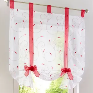 Embroidered Pastoral Adjustable Curtain Rod Ribbon Roman Window Screen