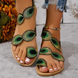 Embroidered Peacock Sandal