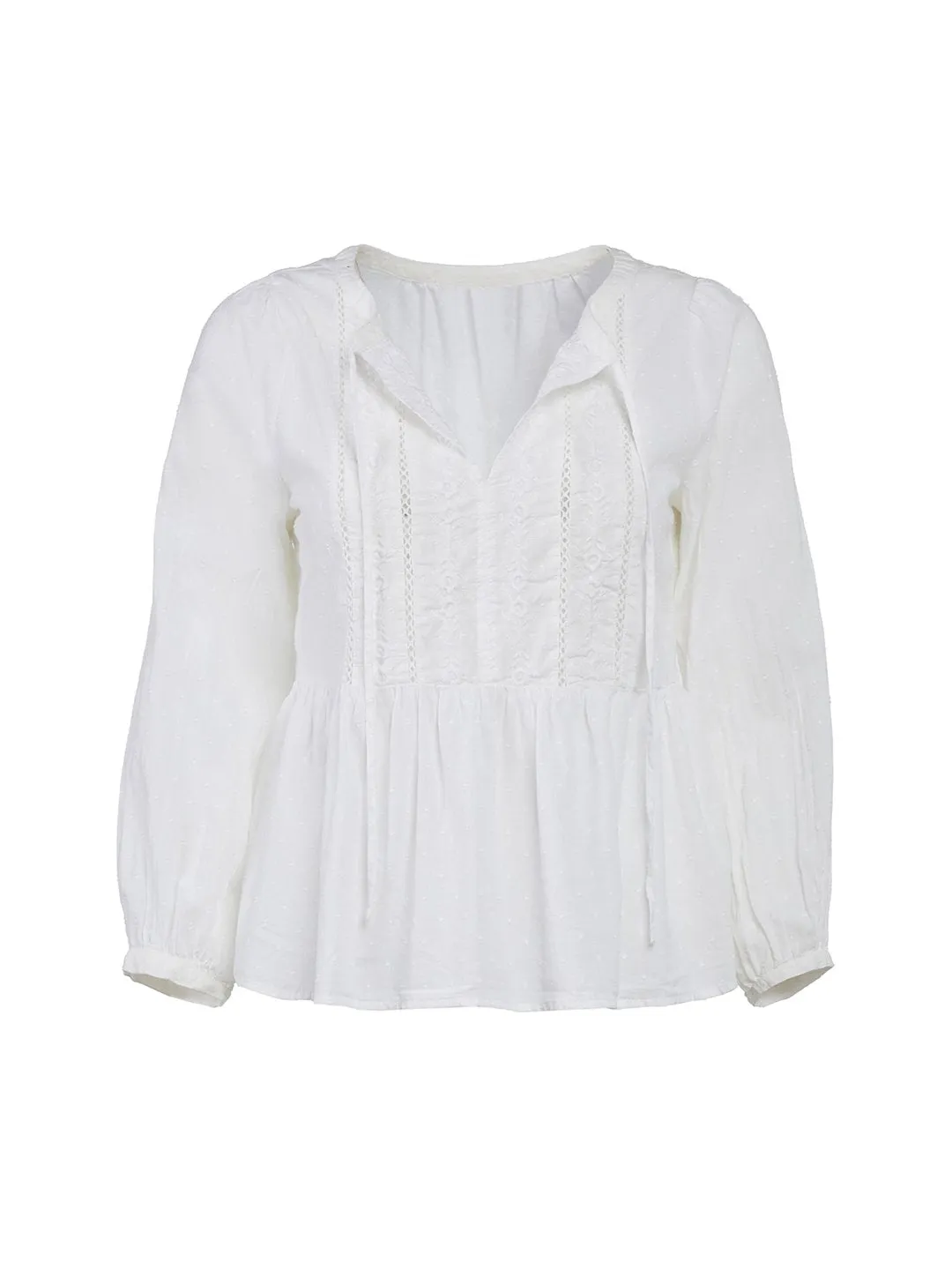 Embroidered Peplum Blouse in White