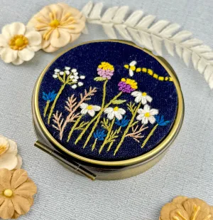 Embroidered Pill/Jewelry Container - Flower Garden