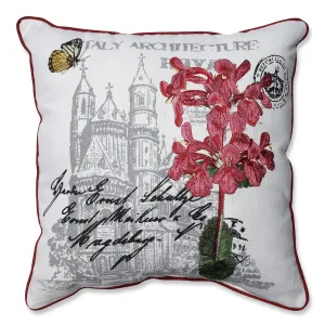 Embroidered Pink Flowers And Castle Print 18-Inch Corded Throw Pillow