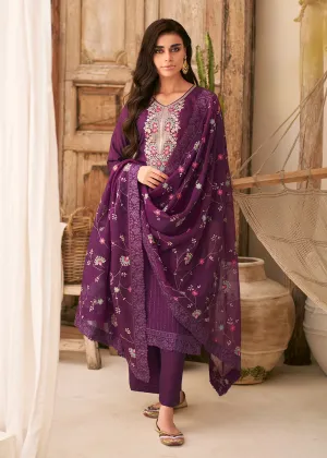 Embroidered Purple Dola Silk Festive Style Salwar Suit