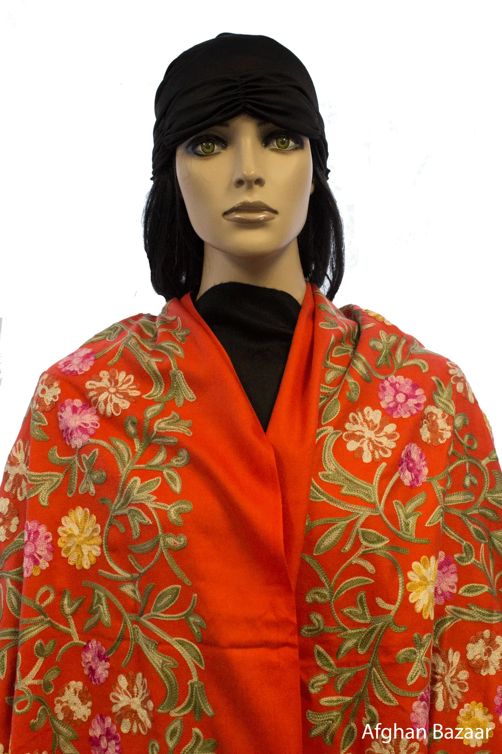 Embroidered Shawl - Orange