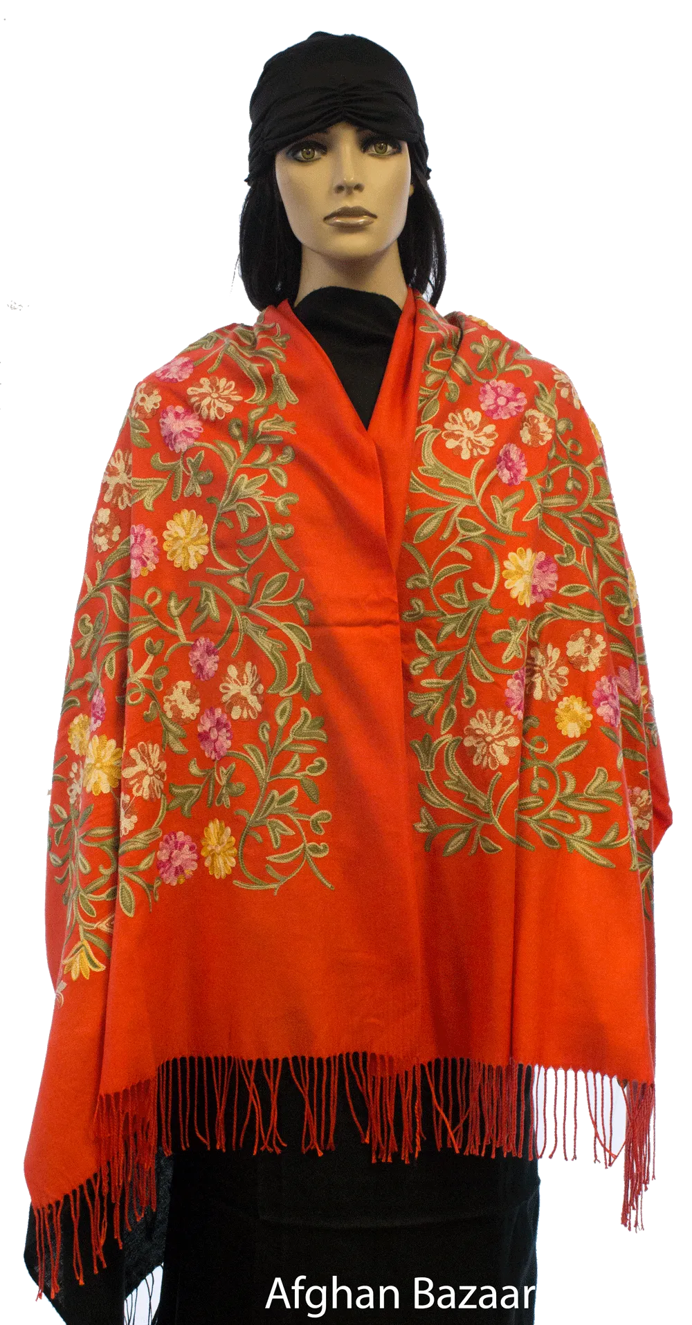 Embroidered Shawl - Orange