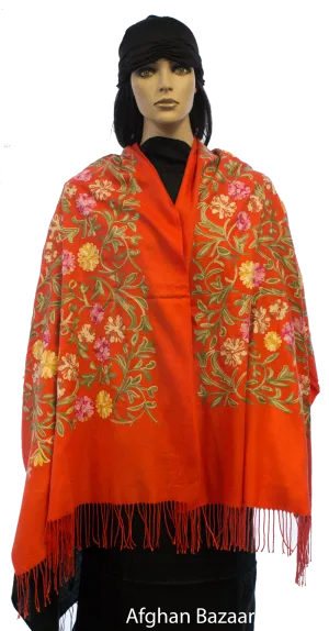 Embroidered Shawl - Orange