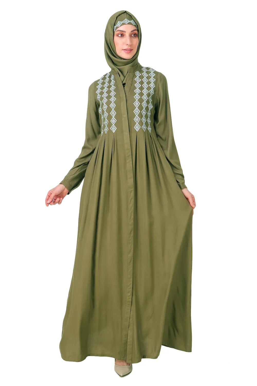 Embroidered Shirtdress Rayon Abaya