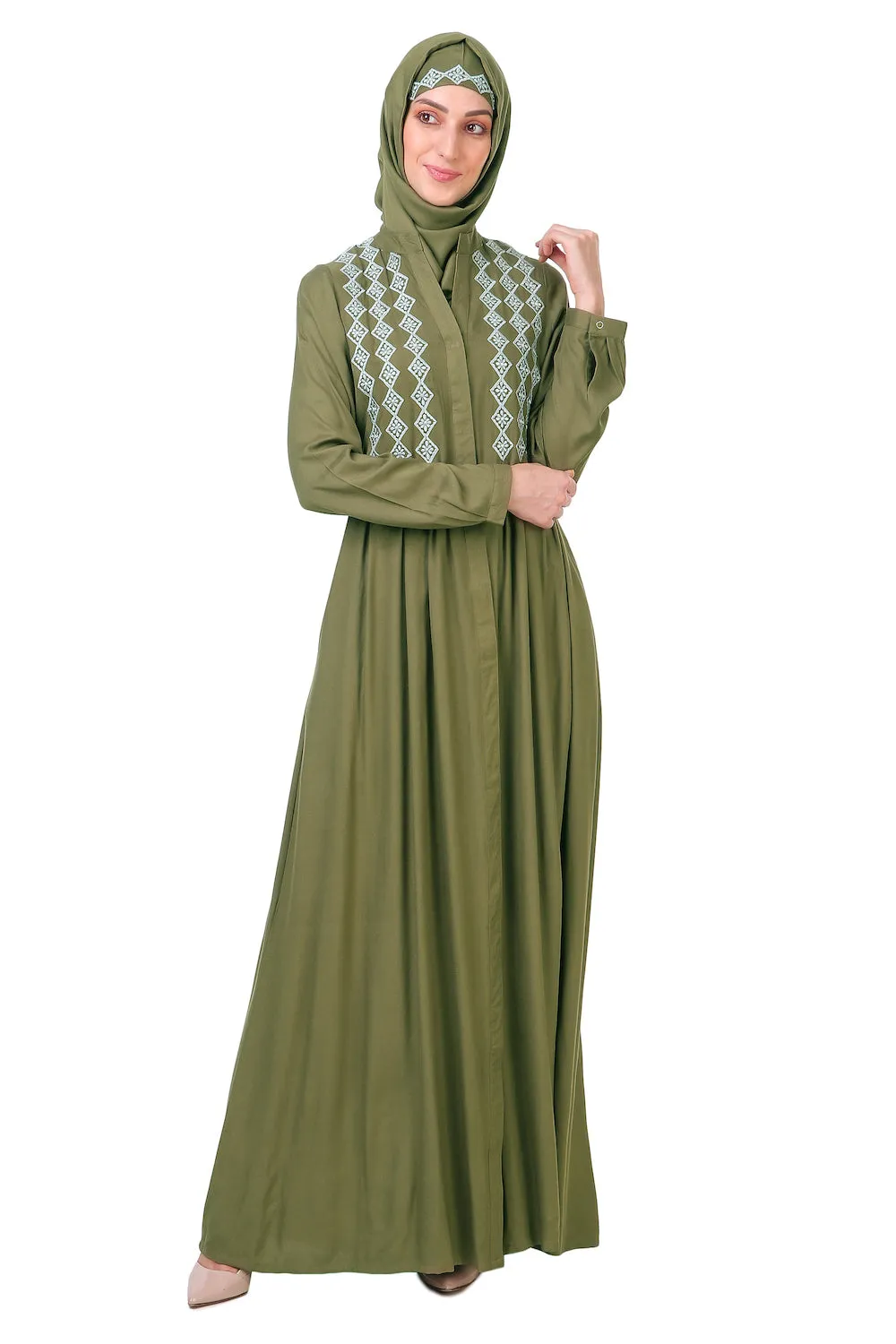 Embroidered Shirtdress Rayon Abaya