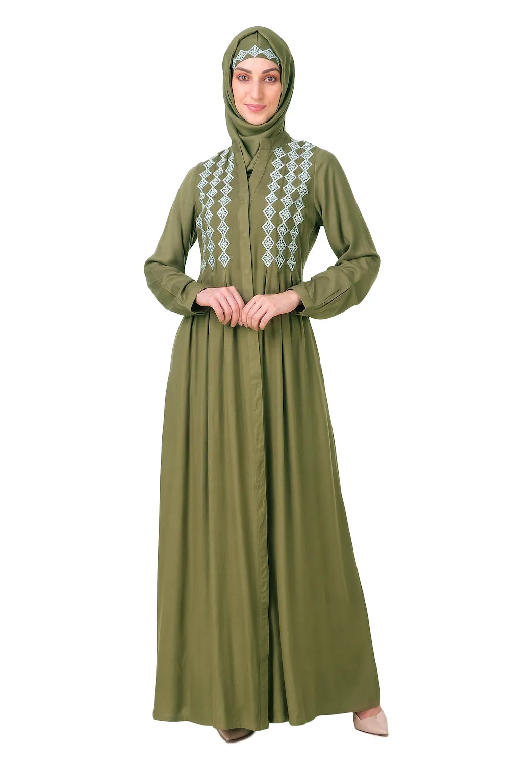 Embroidered Shirtdress Rayon Abaya