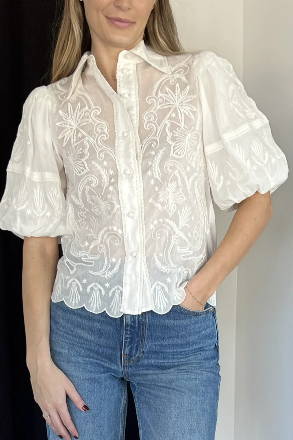 Embroidered Short Sleeve Blouse