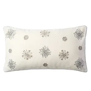 Embroidered snowflake pillow cover,  cream cotton velvet