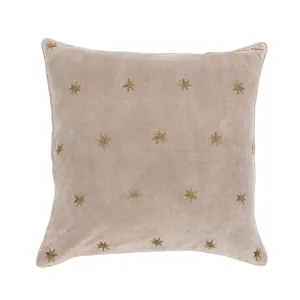 Embroidered Star Pillow, Taupe Cotton Velvet