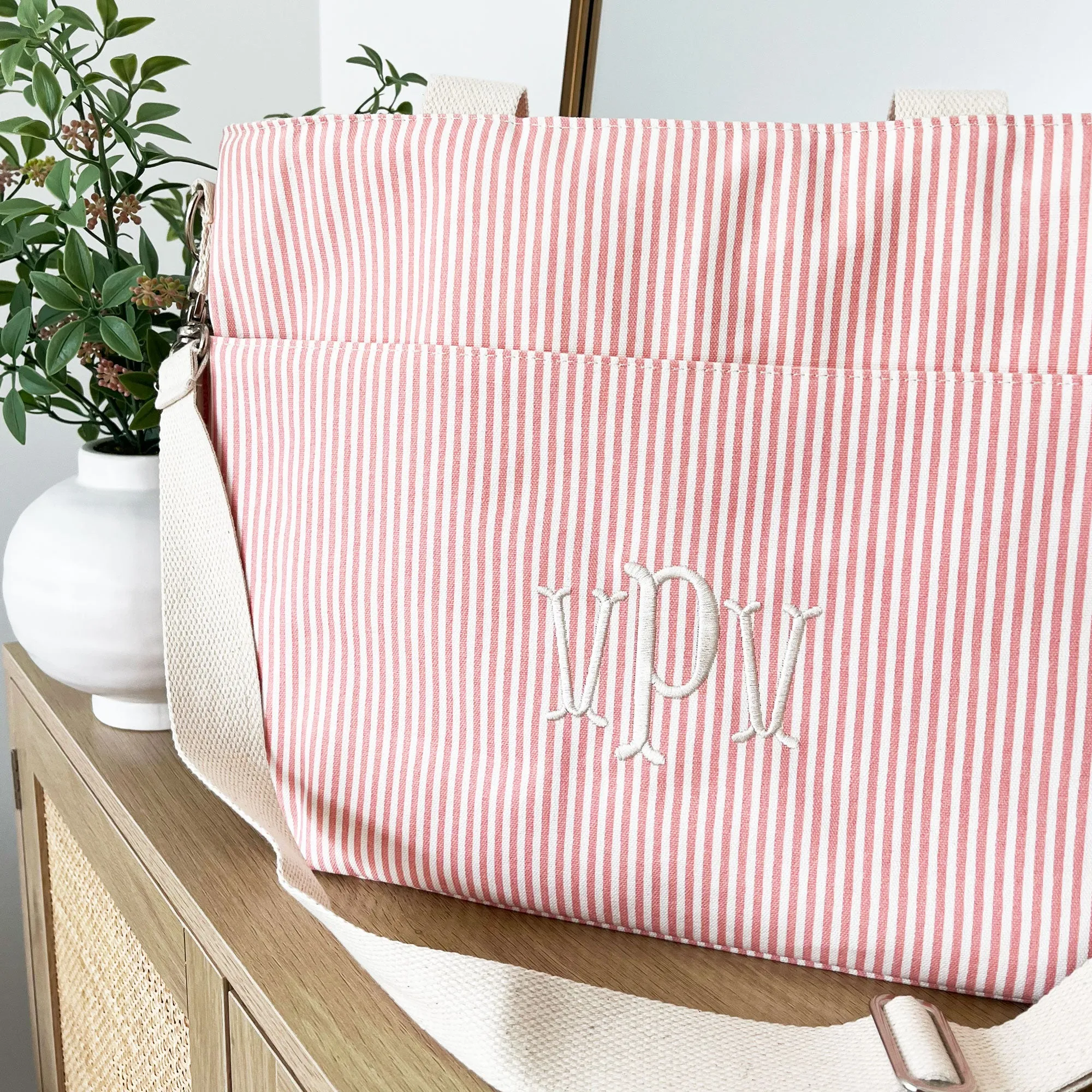 Embroidered Striped Cooler Tote