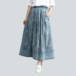 Embroidered with squares long skirt