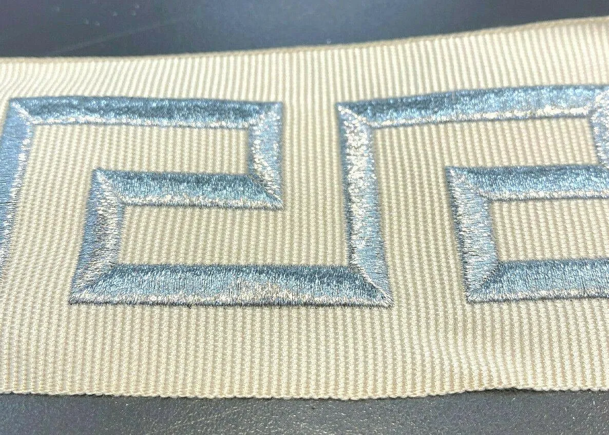 Embroidery Ivory Silver Greek Key Trim Tape By The Yard