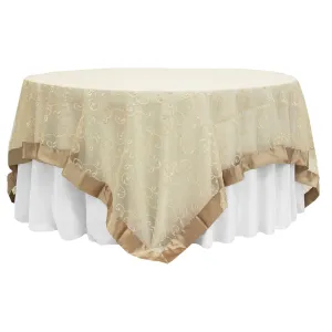 Embroidery Swirl Overlay 90"x90" Square Table Topper - Champagne