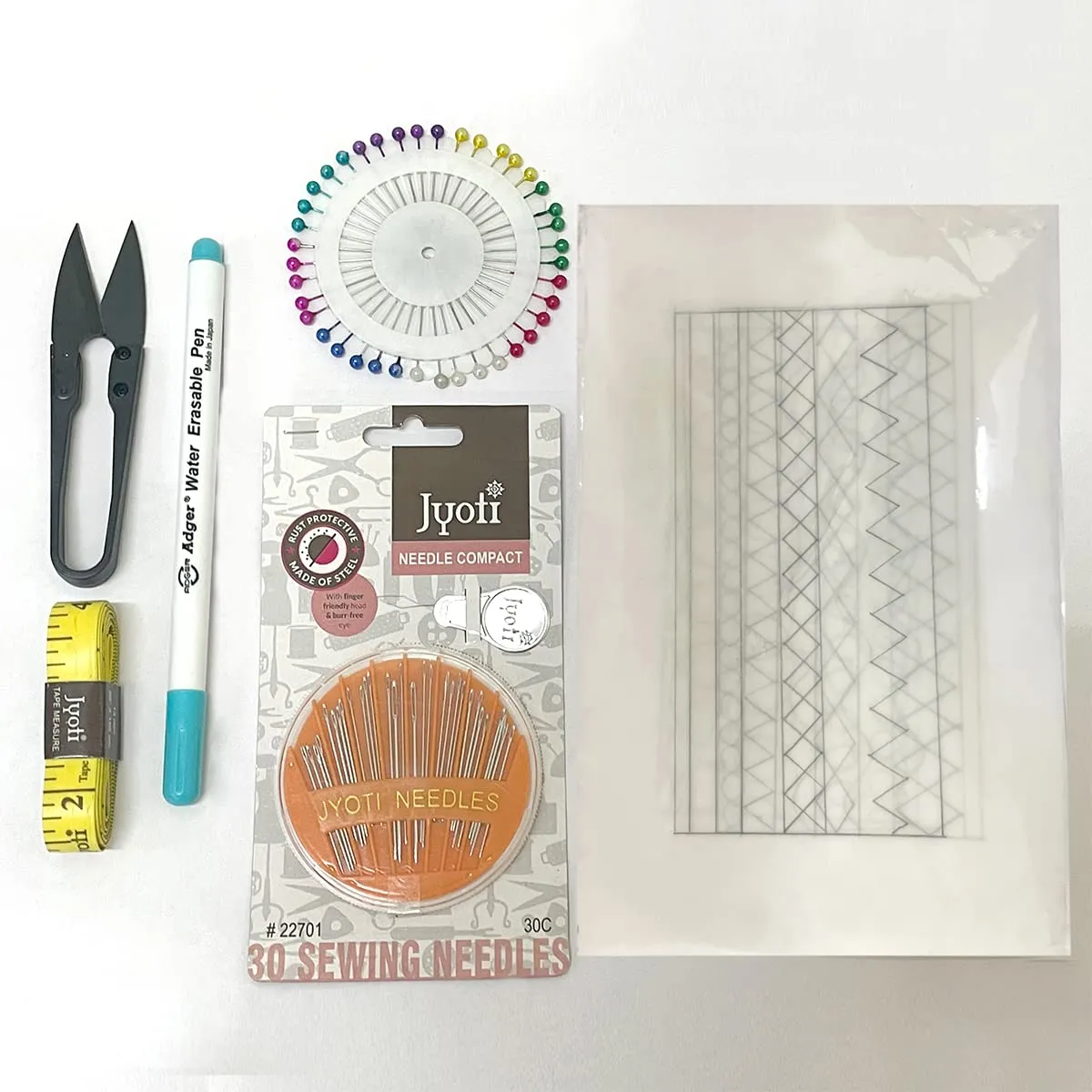 Embroiderymaterial Beginners Kit 3 Size Hoops with 50 Cotton Threads Sewing Needle Packet 2 pcs of Color Fabric, Head Pin Packet,4 Styles Pinned Design, Tracing Pen,Inch Tape & Cutter, Multicolor