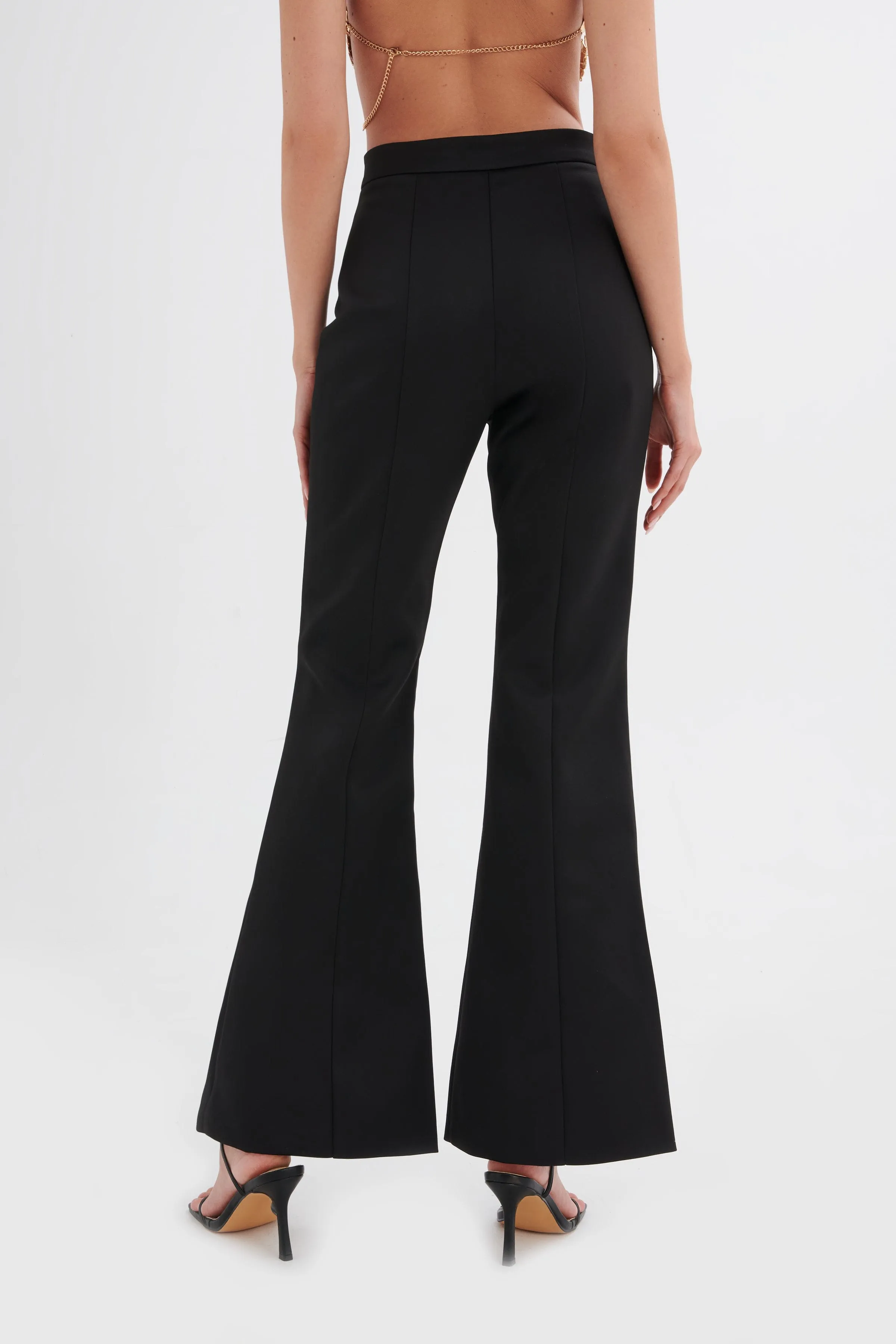 EMELIE Fit and Flare Satin Trouser in Black