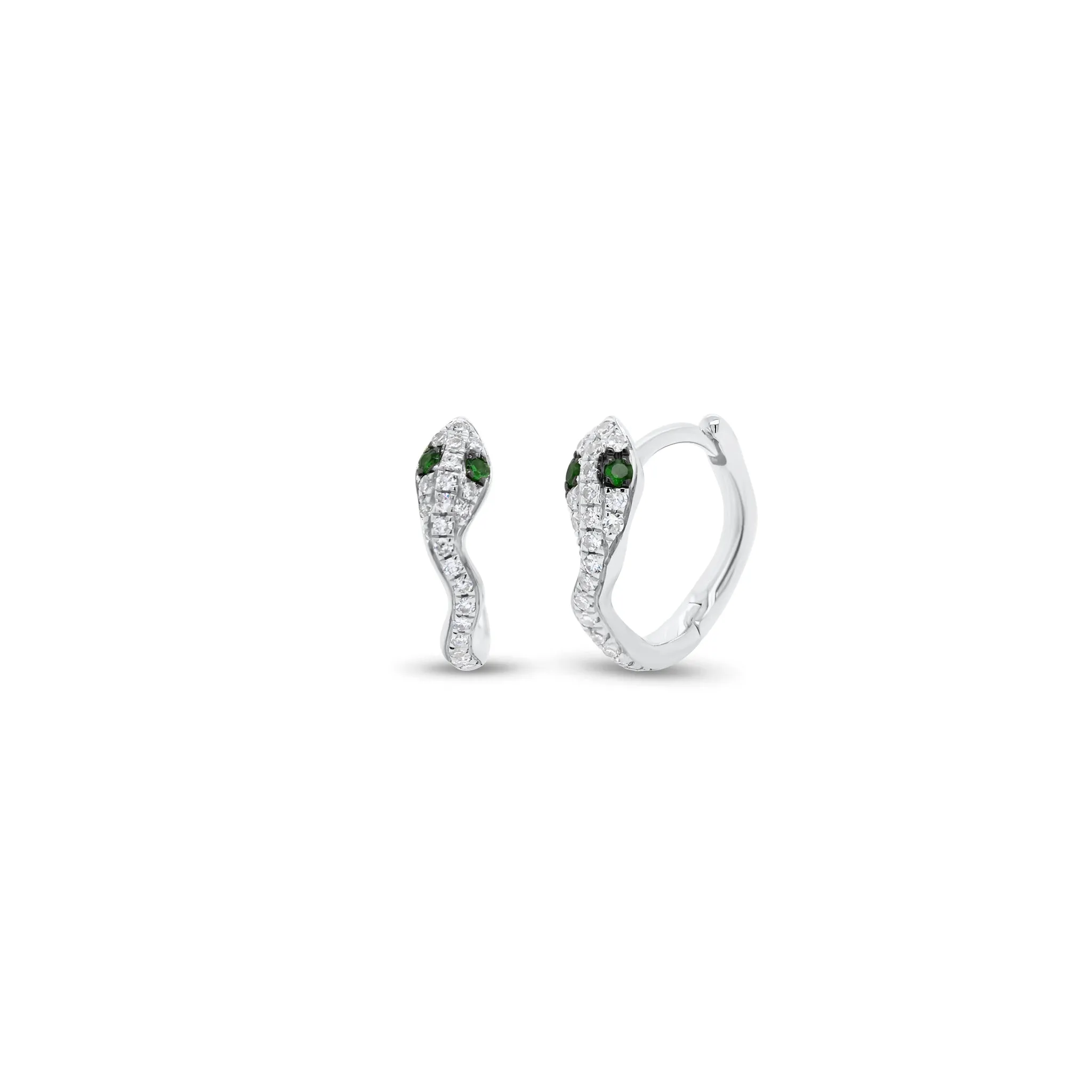 Emerald & Diamond Snake Huggie Earrings