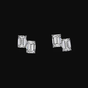 EMERALD CUT LAB CREATED DIAMOND STUD EARRINGS 14k WHITE GOLD CLUSTER MINIMALIST