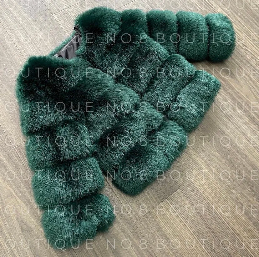 Emerald Green Faux Fur 5 Row Jacket