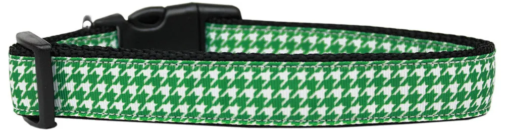 Emerald Green Houndstooth Nylon Dog Collar Sm