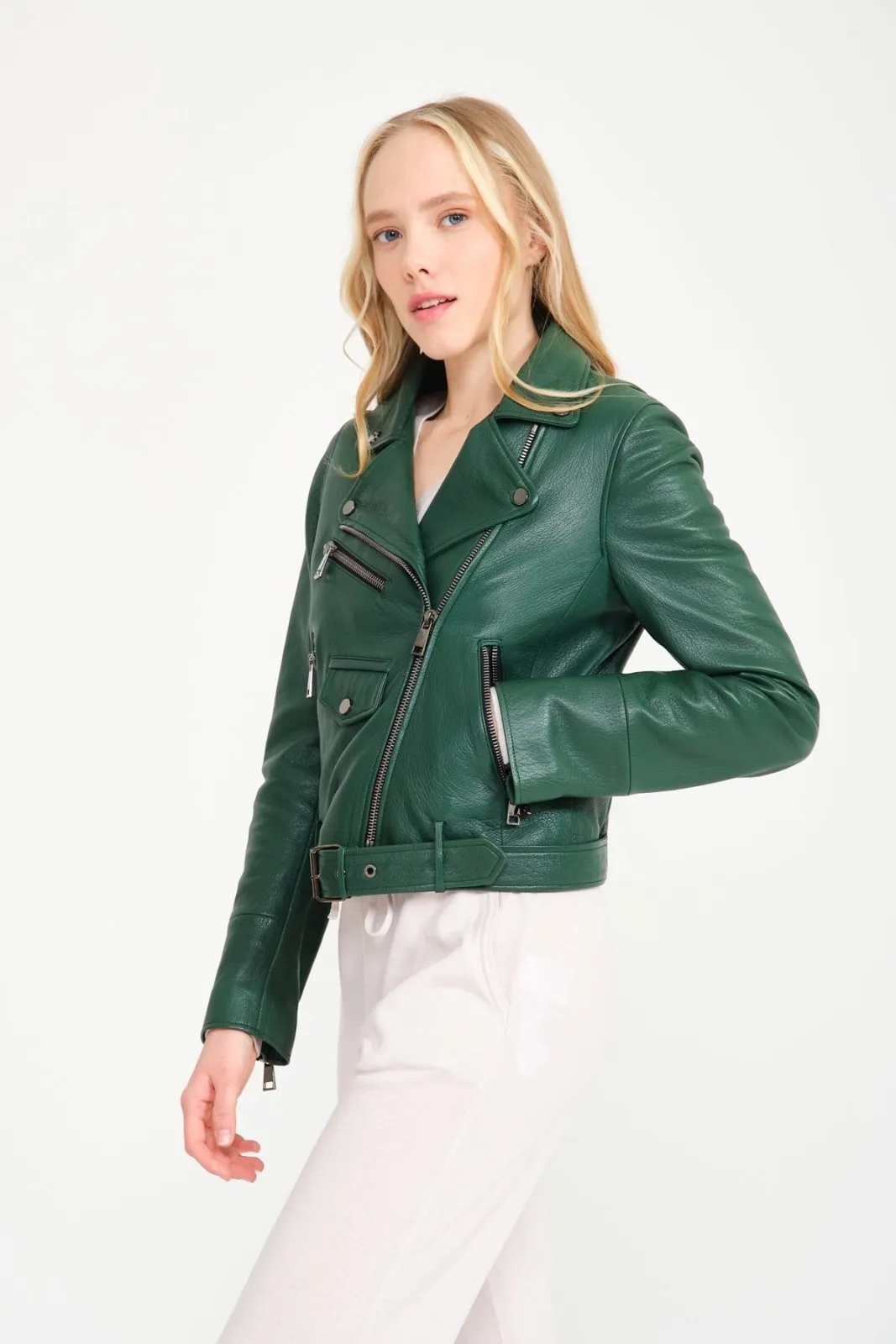 Emerald Green Lambskin Leather Jacket