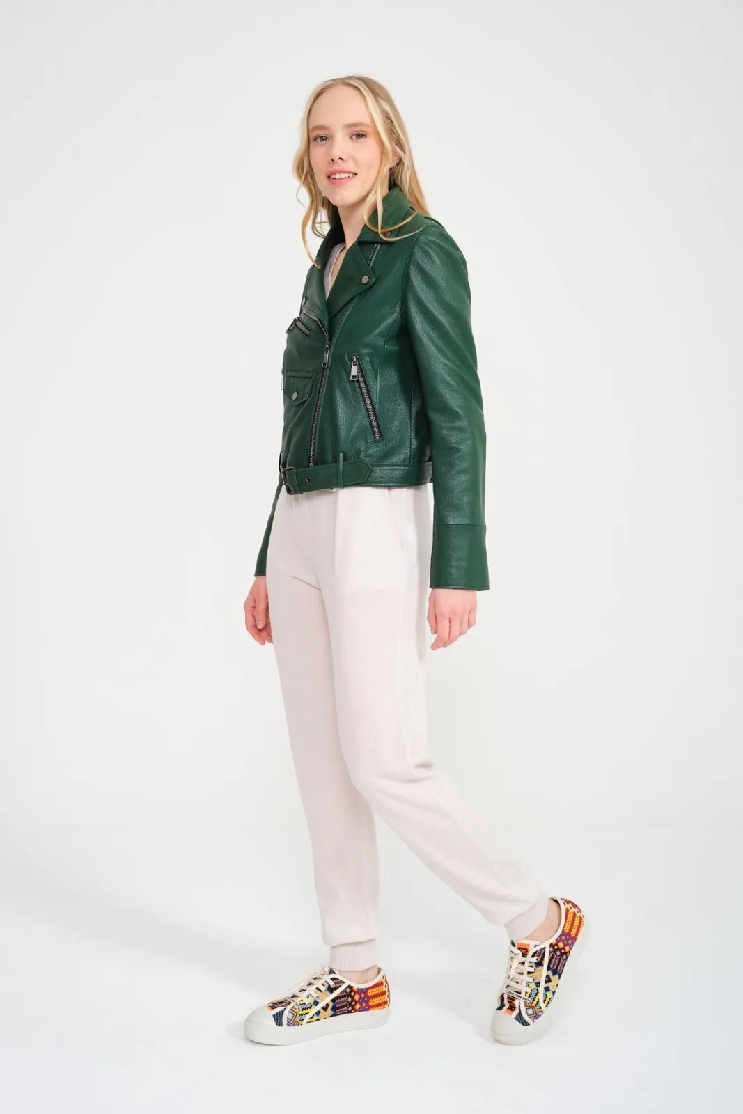 Emerald Green Lambskin Leather Jacket