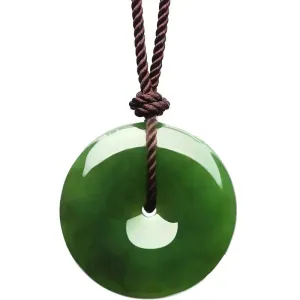 Emerald Green Natural Jadeite Jade Chinese「Ping An Kou」Pendant Necklace for Women and Men