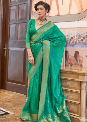 Emerald Green Ultra Soft Kanjivaram Silk Saree with Zari  Border and Pallu