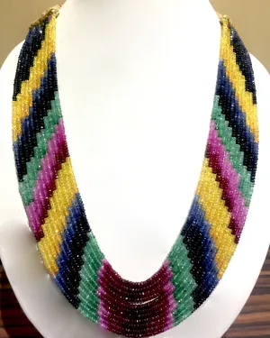 Emerald Ruby Sapphire Multi 11 Strand Beads Necklace