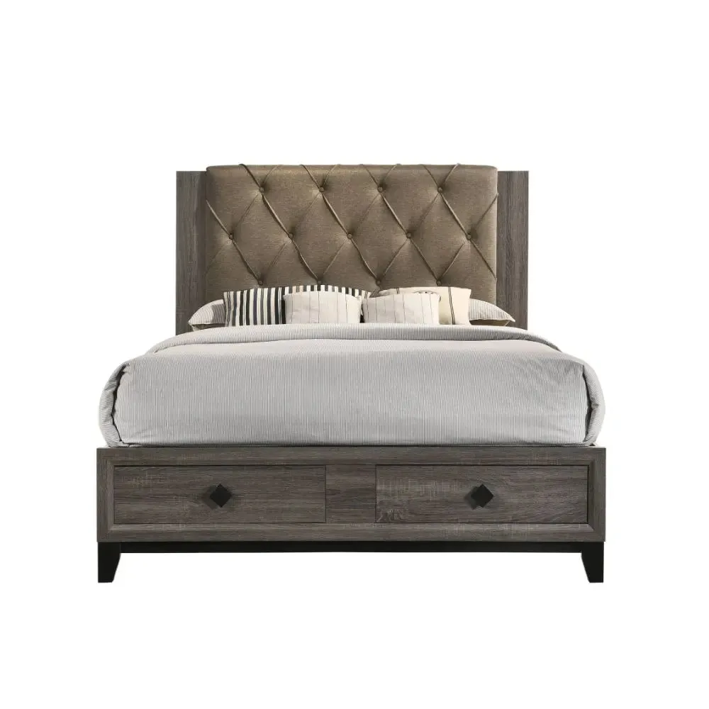 Emersyn Queen Bed, Rustic Gray w/2 Drawer Storage