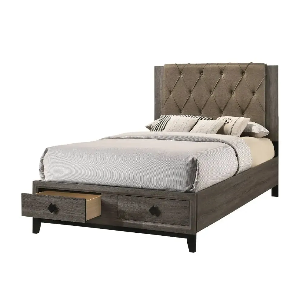 Emersyn Queen Bed, Rustic Gray w/2 Drawer Storage