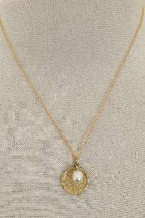 Emily Gold Chain Necklace | Pearl Drop & Gold Flower Coin | By Pearly Girls