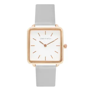 Emily Square White Dial Grey Strap Watch