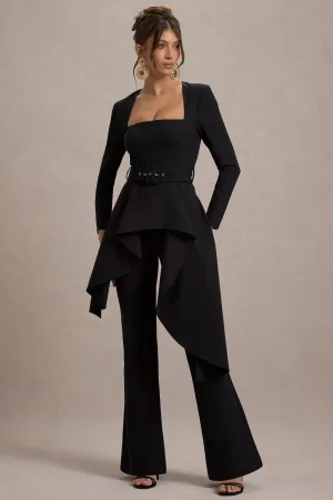 Eminent | Black Square-Neck Flared-Leg Jumpsuit With Draped Waist