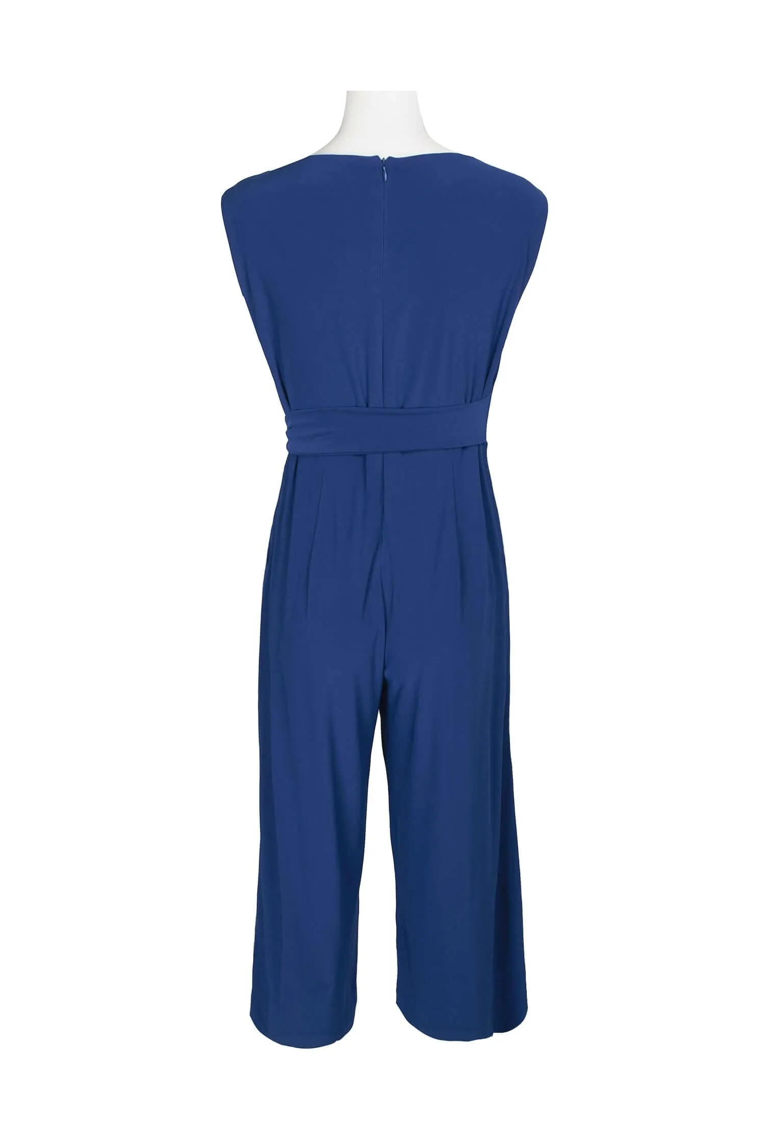 Emma & Michele Boat Neck Sleeveless Tie Side Solid Pockets ITY Jumpsuit