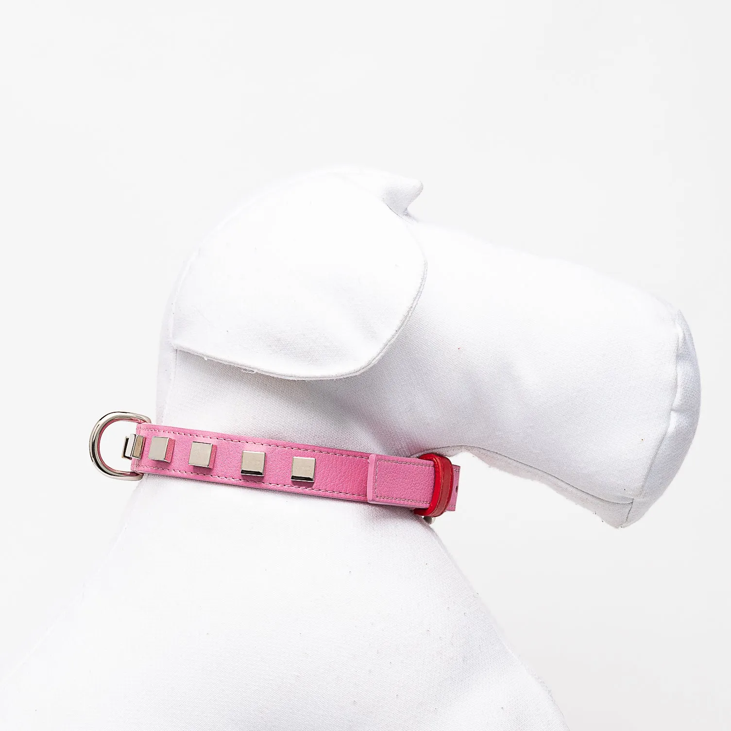 Emma Firenze Dog Collar in Pink & Red or Azure & Navy with Brass Studs