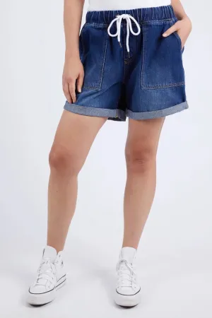 Emma Relaxed Denim Short in Dark Blue Wash